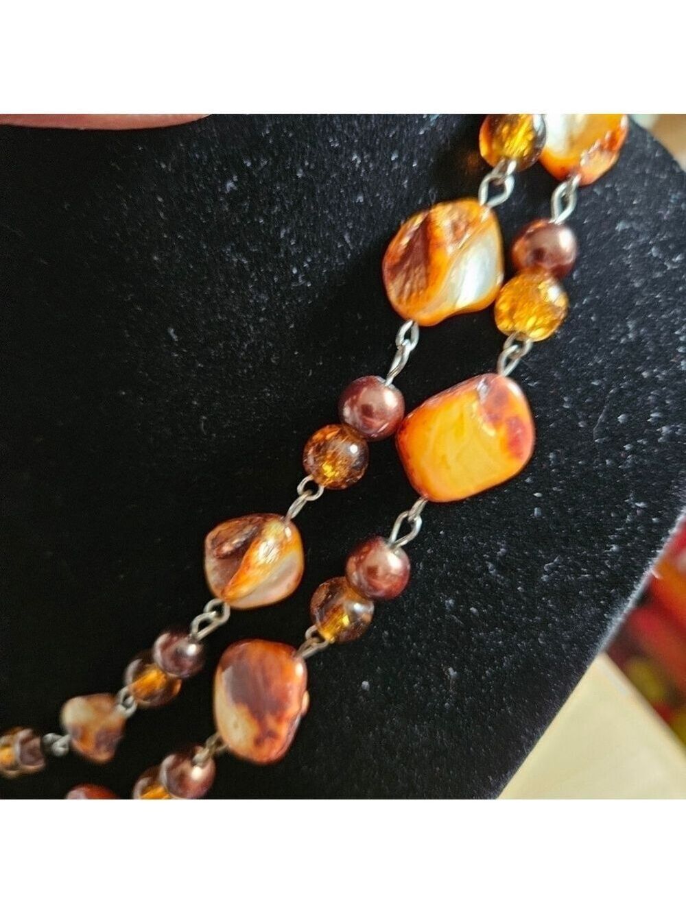 Vintage 80s Agate Stone Nugget 2-Strand Necklace - Picture 4 of 7